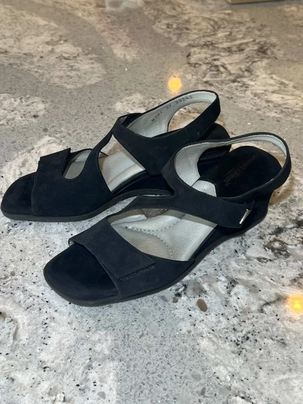 BeautiFeel Carmen Black Nubuck Leather Wedge Sandals Size 37 (US 6.5) EUC